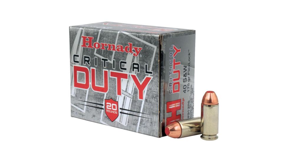 Hornady Critical Duty .40 S&amp;W 175 grain FlexLock Brass Cased Centerfire Pistol Ammo, 20 Rounds, 91376