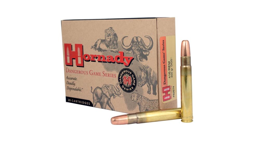 Hornady Dangerous Game .416 Remington Magnum 400 grain Dangerous Game Solid Brass Cased Centerfire Rifle Ammo, 20 Rounds, 82674