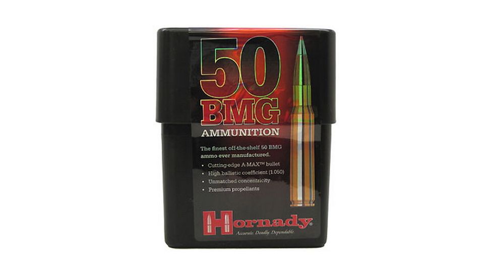Hornady Match .50 BMG 750 grain A-MAX Brass Cased Centerfire Rifle Ammo, 10 Rounds, 8270