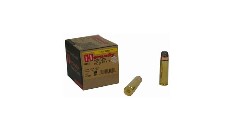 Hornady Custom .500 S&amp;W Magnum 500 grain eXtreme Terminal Performance Brass Cased Centerfire Pistol Ammo, 20 Rounds, 9252