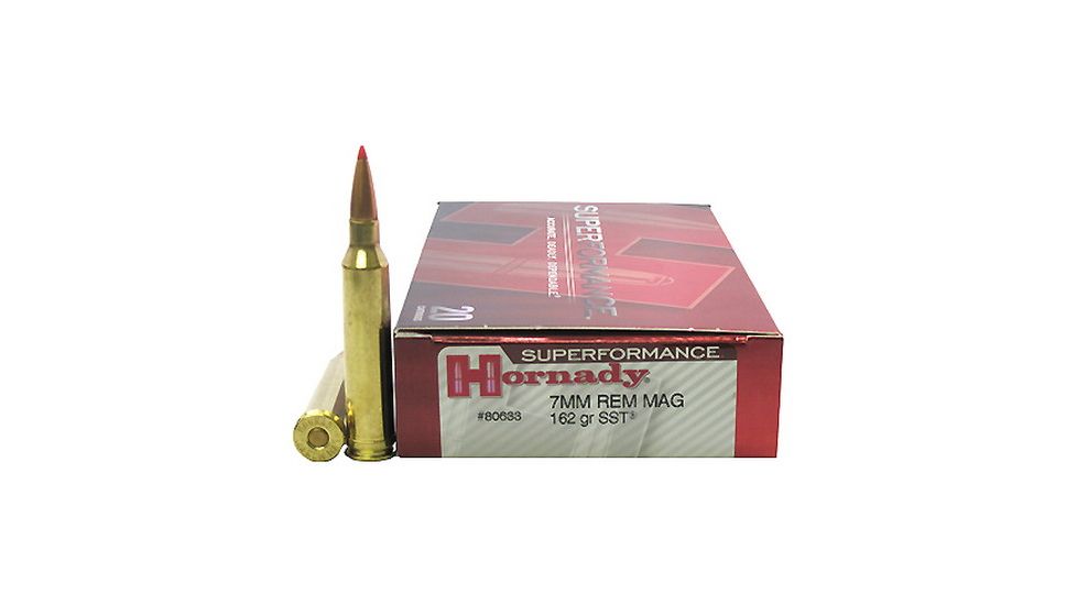 Hornady Superformance 7mm Remington Magnum 162 grain Super Shock Tip Brass Cased Centerfire Rifle Ammo, 20 Rounds, 80633