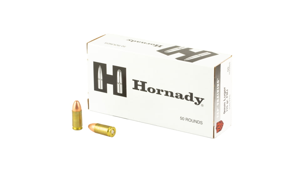 Hornady Ammo 9mm Luger 115 Grain Brass Cased Full Metal Jacket Pistol Ammunition, 250 Round, 90254