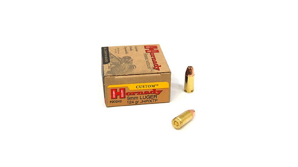 Hornady Custom 9 mm Luger 124 grain eXtreme Terminal Performance Brass Cased Centerfire Pistol Ammo, 25 Rounds, 90242
