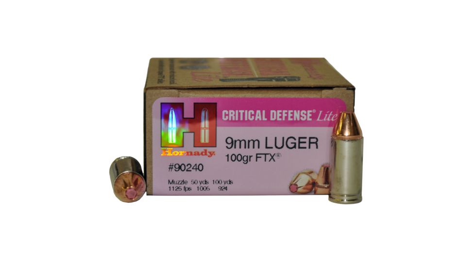 Hornady Critical Defense 9 mm Luger 100 grain Flex Tip eXpanding Brass Cased Centerfire Pistol Ammo, 25 Rounds, 90240