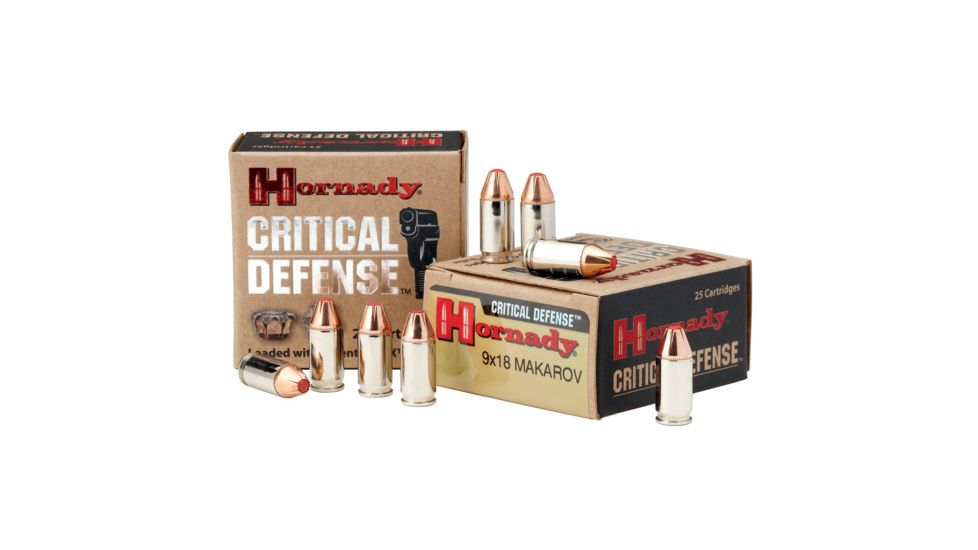 Hornady Critical Defense 9x18mm Makarov 95 grain Flex Tip eXpanding Brass Cased Centerfire Pistol Ammo, 25 Rounds, 91000