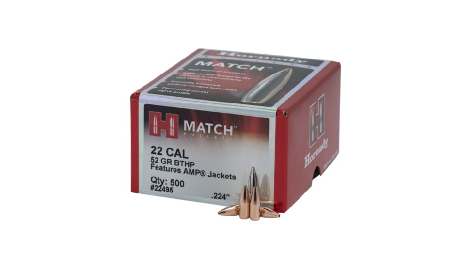 Hornady Match Rifle Bullets, .22 Caliber, 52 grain, Boat Tail Hollow Point BTHP, 6000 Bullet, 2249C