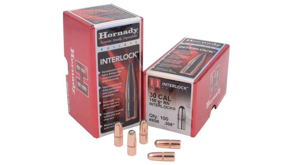 Hornady Bullets, .30 cal, 150 grain, Round Nose, 0.308 inch Diameter, 100-Rounds, 3035