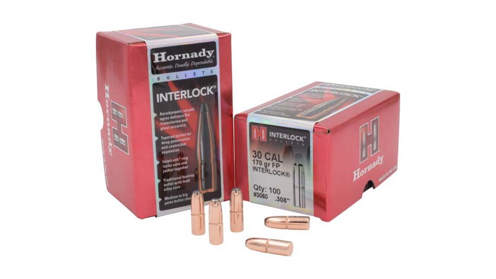 Hornady Bullets, .30 cal, 170 grain, Flat Point, 0.308 inch Diameter, 100-Rounds, 3060