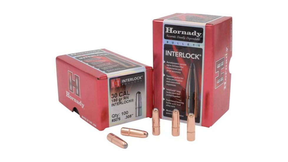 Hornady Bullets, .30 cal, 180 grain, Round Nose, 0.308 inch Diameter, 100-Rounds, 3075 - 2 boxes