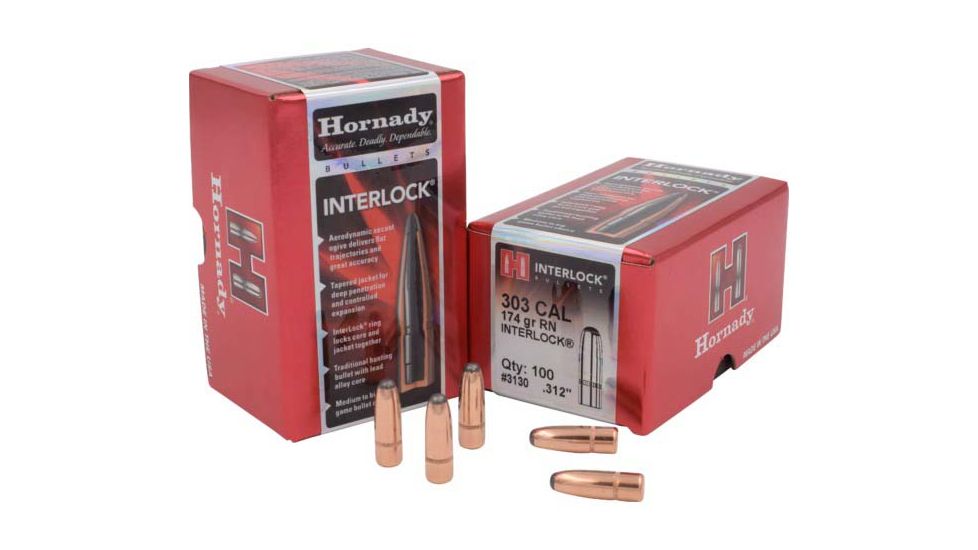 Hornady Bullets, .303 cal, 174 grain, Round Nose, 0.312 inch Diameter, 100-Rounds, 3130