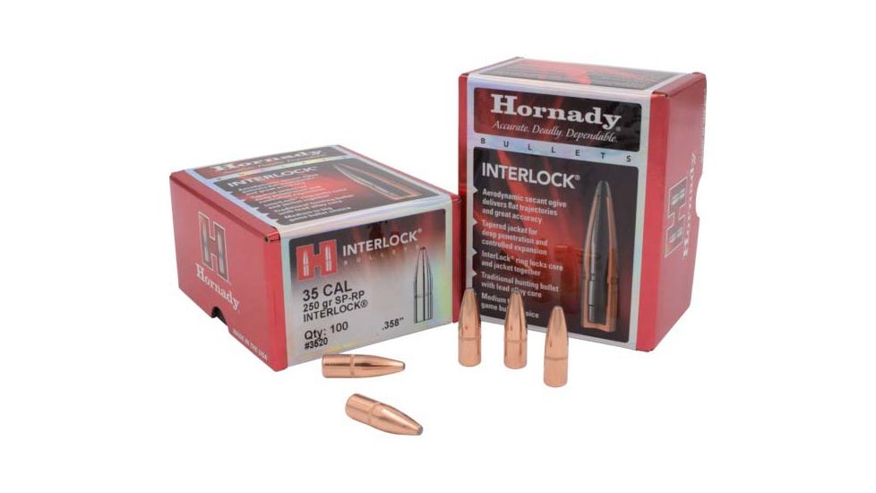 Hornady Bullets, .35 cal, 250 grain, Spire Point - Recoil Proof, 0.358 inch Diameter, 100-Rounds, 3520