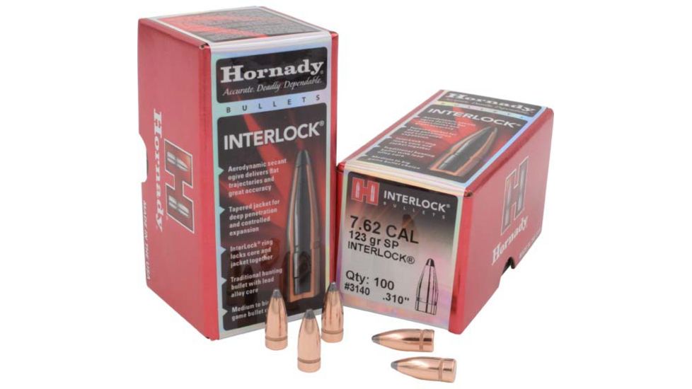 Hornady Bullets, 7.62 cal, 123 grain, Soft Point, 0.31 inch Diameter, 100-Rounds, 3140
