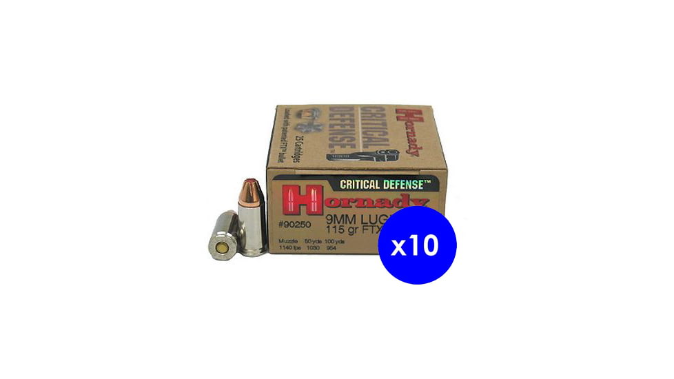 Hornady Critical Defense 9 mm Luger 115 grain Flex Tip eXpanding Brass Cased Centerfire Pistol Ammo, 250 Rounds