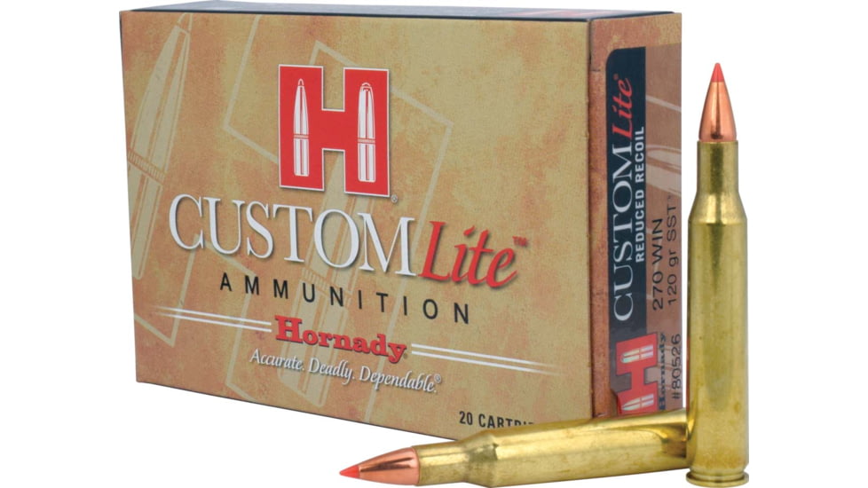 Hornady Custom Lite .270 Winchester 120 grain Super Shocked Tip Brass Cased Centerfire Rifle Ammo, 20 Rounds, 80526