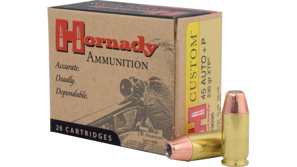 Hornady Custom .45 ACP +P 230 grain eXtreme Terminal Performance Brass Cased Centerfire Pistol Ammo, 20 Rounds, 9096