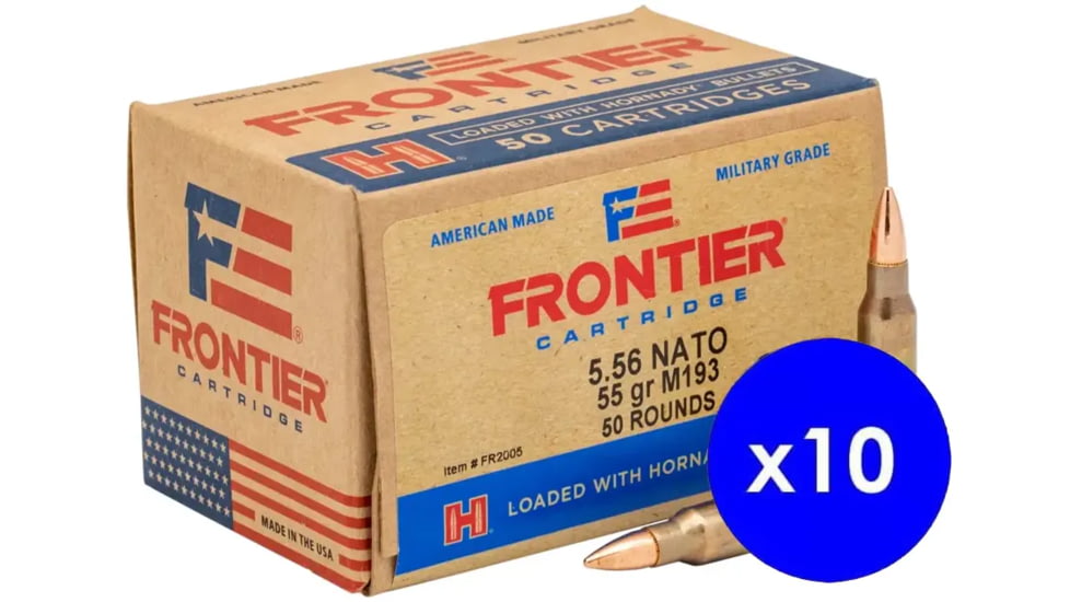 Hornady Frontier 5.56x45mm NATO 55 grain Full Metal Jacket Brass Cased Centerfire Rifle Ammo, 500 Round