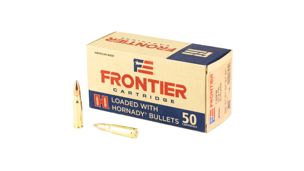 Hornady Frontier 7.62x39mm 123 Grain Full Metal Jacket Brass Cased Rifle Ammunition, 50 Rounds, FR421