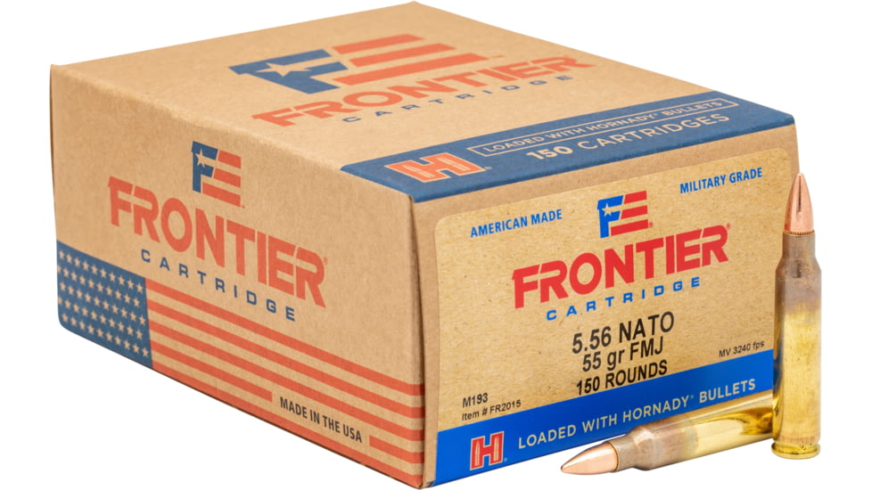 Hornady Frontier 5.56x45mm NATO 55 grain Full Metal Jacket Brass Cased Centerfire Rifle Ammo, 150 Rounds, FR2015