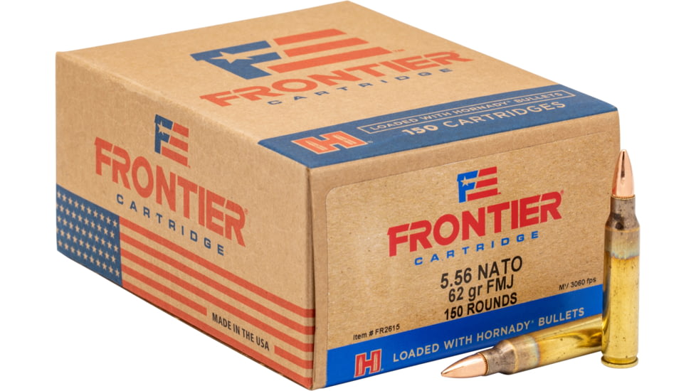 Hornady Frontier 5.56x45mm NATO 62 grain Full Metal Jacket Brass Cased Centerfire Rifle Ammo, 150 Rounds, FR2615