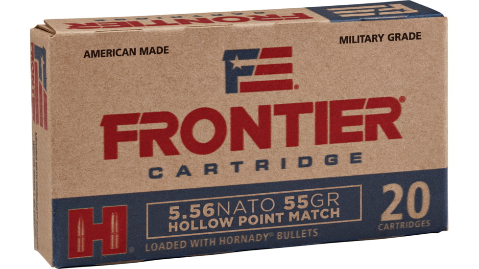 Hornady Frontier 5.56x45mm NATO 55 grain Hollow Point Brass Cased Centerfire Rifle Ammo, 20 Rounds, FR240