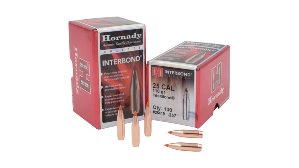 Hornady Interbond Rifle Bullets, 25 Caliber, .257, 110 Grain, Interbond, 25419