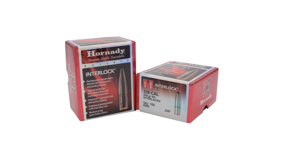Hornady Interlock Traditional Rifle Bullets, 338 Cal .338 250 Gr RN Interlock, 3330