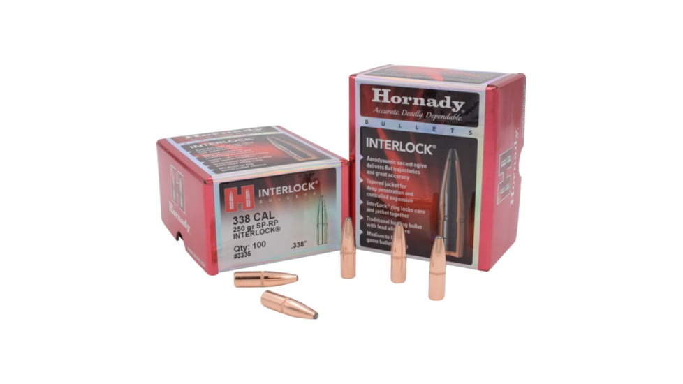 Hornady Interlock Traditional Rifle Bullets, 338 Cal .338 250 Gr SP-RP Interlock, 3335