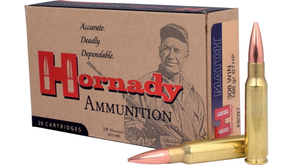Hornady Match Rifle Ammo .308 Win 168 gr BTHP MATCH 50 rd, 80972