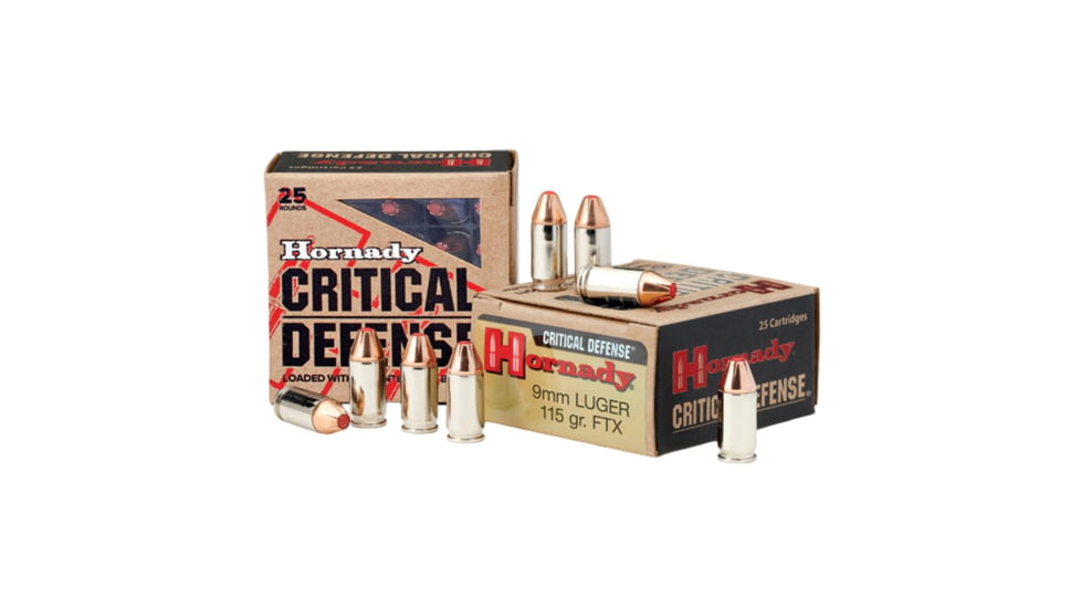 Hornady Mfg Hornady Critical Defense FTX Handgun Ammunition 9mm Luger 115gr PT 1140 fps 250/ct Case 10-25/ct Boxes, 90250 CASE