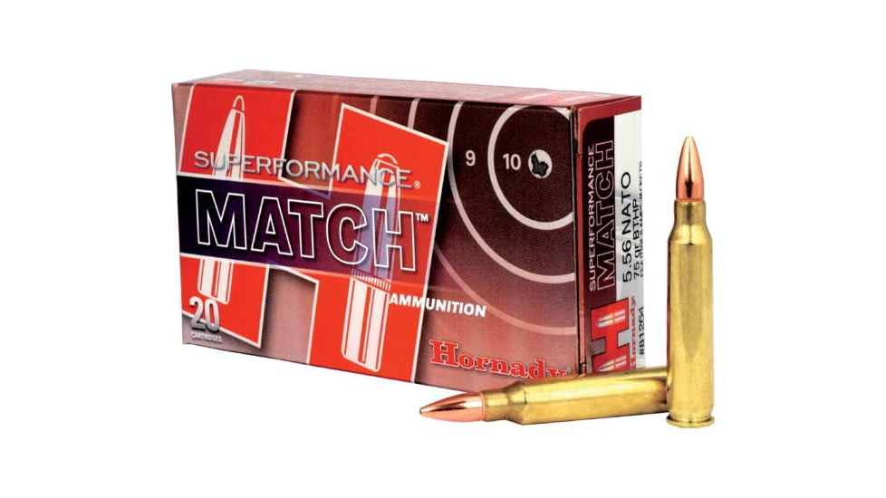 Hornady Superformance 5.56x45mm NATO 75 grain Boat-Tail Hollow Point Match Brass Cased Centerfire Rifle Ammo, 20 Rounds, 81264