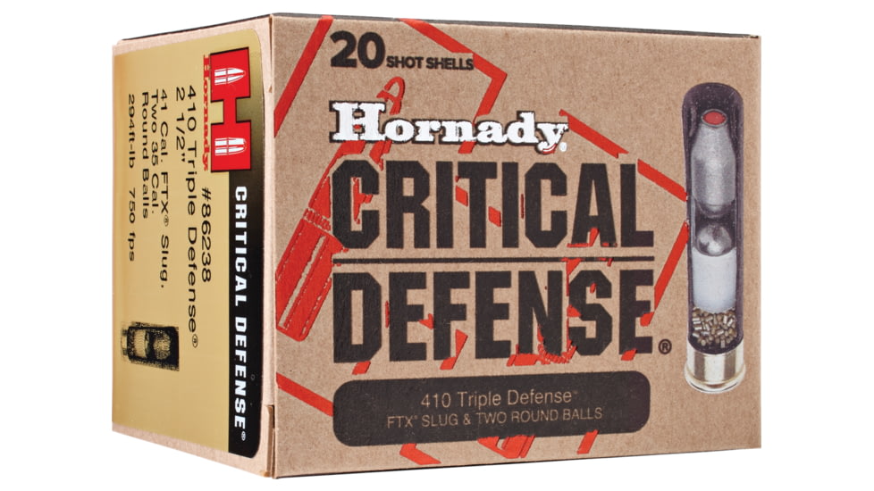 Hornady Triple Defense, .410 Gauge, 2 1/2 in, Centerfire Shotgun Slugs Ammo, 20 Rounds, 86238