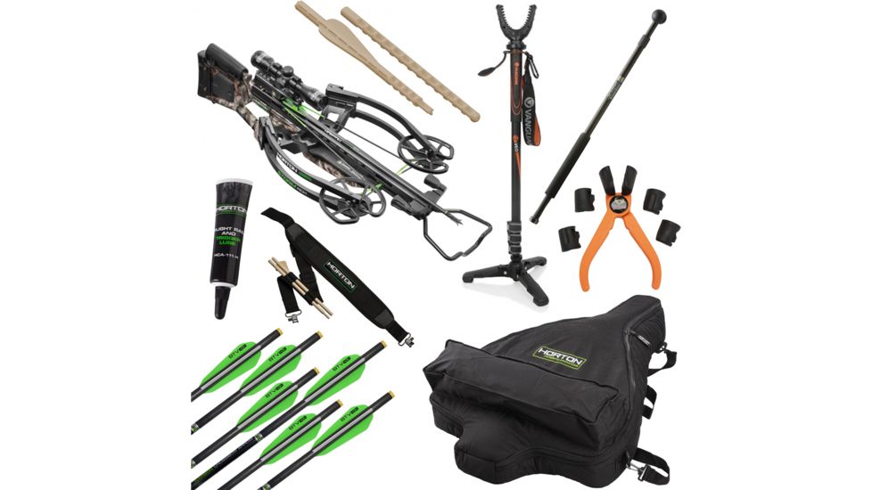 Horton Archery Storm RDX Premium Crossbow Package w/3x Pro-View 2 Scope,Dedd Sled 50,165lb Draw Weight, Mossy Oak Treestand Camo, NH15001-7520 W/ Vanguard Veo Shooting Stick