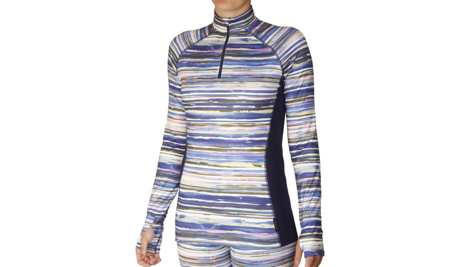 Hot Chillys Micro Elite Chamois Print Zip-T - Womens, Horizon Stripe/Navy, Medium, HC9924P-Horizon Stripe/Navy-M
