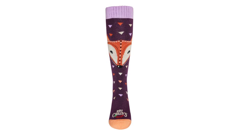 Hot Chillys Youth Little Fox Mid Volume Sock, Little Fox/Purple, Extra Small, HC2836P-084-XS