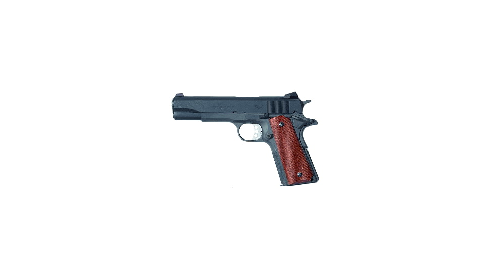 High Standard Firearms Camp-Perry Pistol, .45 ACP, 5in barrel, stainless, blued or parkerized frame, checkered walnut grip, recoil operated semi-automatic, fixed front and rear, 7 round magazine, HSF-CP-45-5-1-FRRMPG