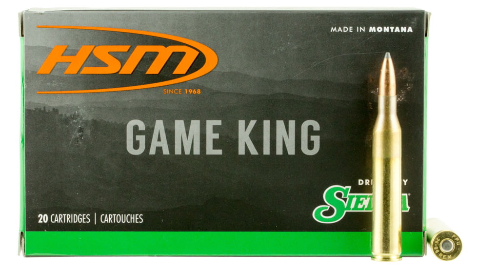 HSM Ammunition Game King .25-06 Remington 100 Grain Spitzer Boat Tail Brass Cased Rifle Ammo, 20 Rounds, 25061N