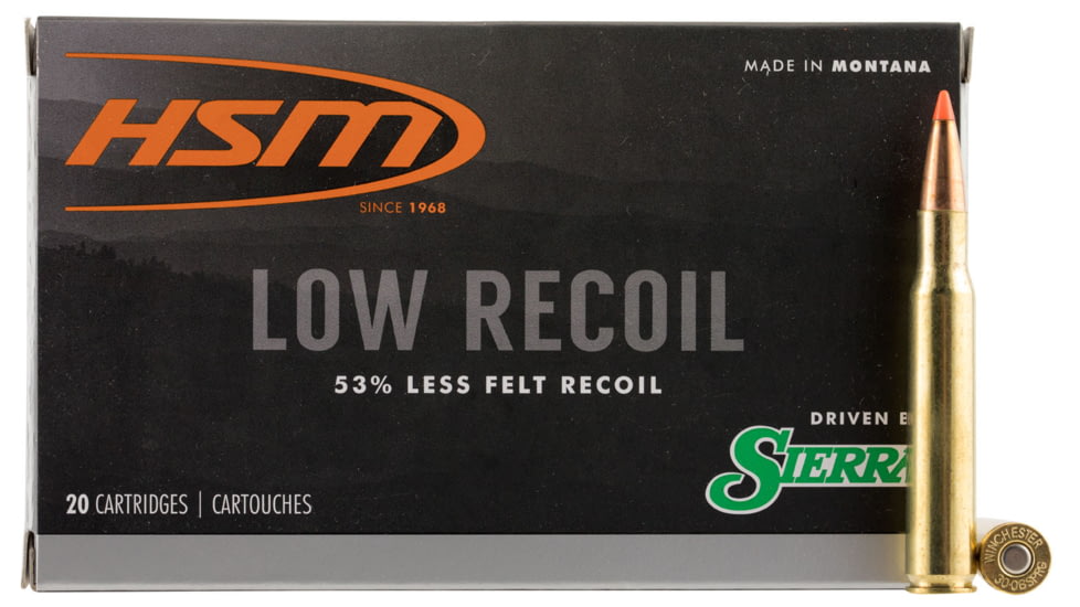 HSM Ammunition Low Recoil .30-06 Springfield 150 Grain Spitzer Brass Cased Rifle Ammo, 20 Rounds, 300642N