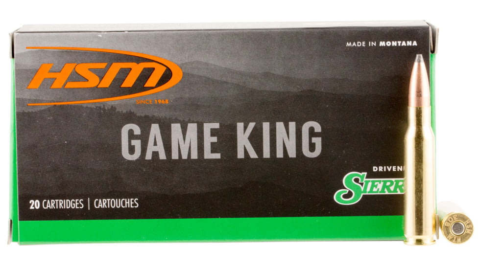 HSM Ammunition Game King .300 Savage 150 Grain Spitzer Boat Tail Brass Cased Rifle Ammo, 20 Rounds, 300SAV6N