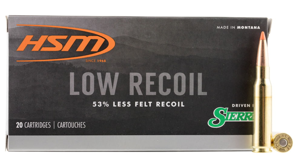 HSM Ammunition Low Recoil .308 Winchester 150 Grain Spitzer Brass Cased Rifle Ammo, 20 Rounds, 30844N