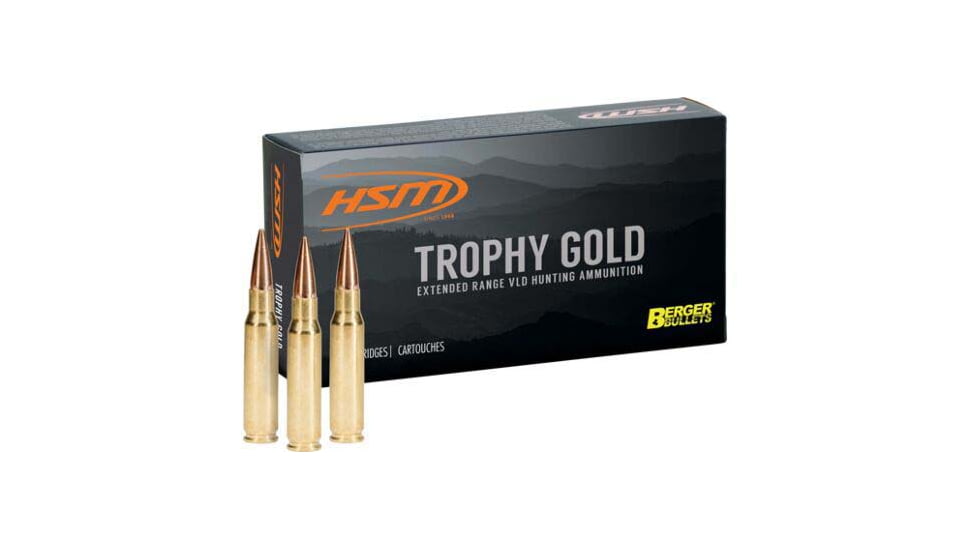 HSM Ammunition Trophy Gold 6.5mm PRC 130 Grain Jacketed Hollow Point Brass Cased Rifle Ammo, 20 Rounds, 65PRC130VLD