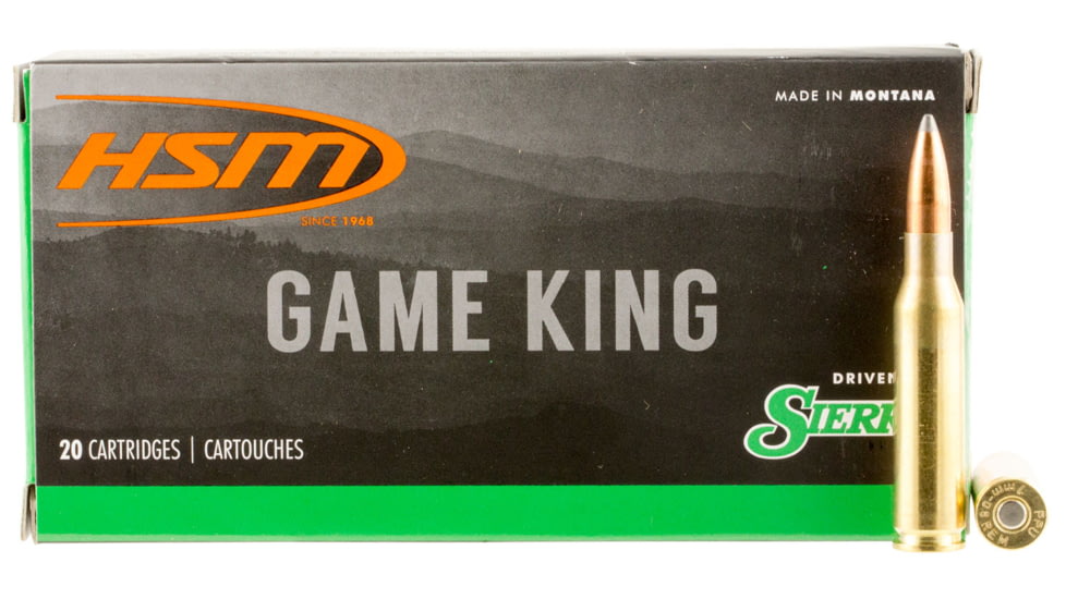 HSM Ammunition Game King 7mm-08 Remington 160 Grain Spitzer Boat Tail Brass Cased Rifle Ammo, 20 Rounds, 7MM089N