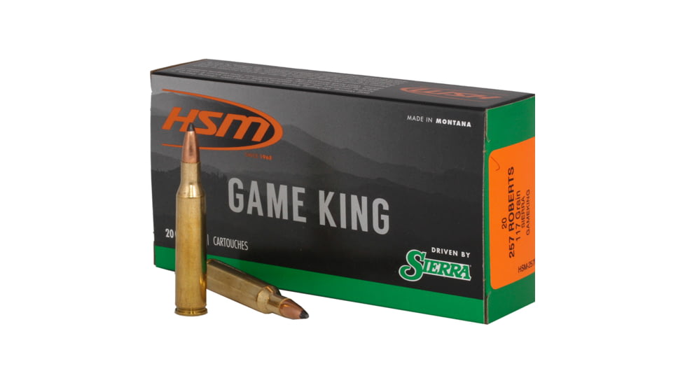 HSM Ammunition Game King .257 Roberts 117 Grain Sierra Gameking Brass Cased Centerfire Rifle Ammo, 20 Rounds, HSM-257Rbts-7-N