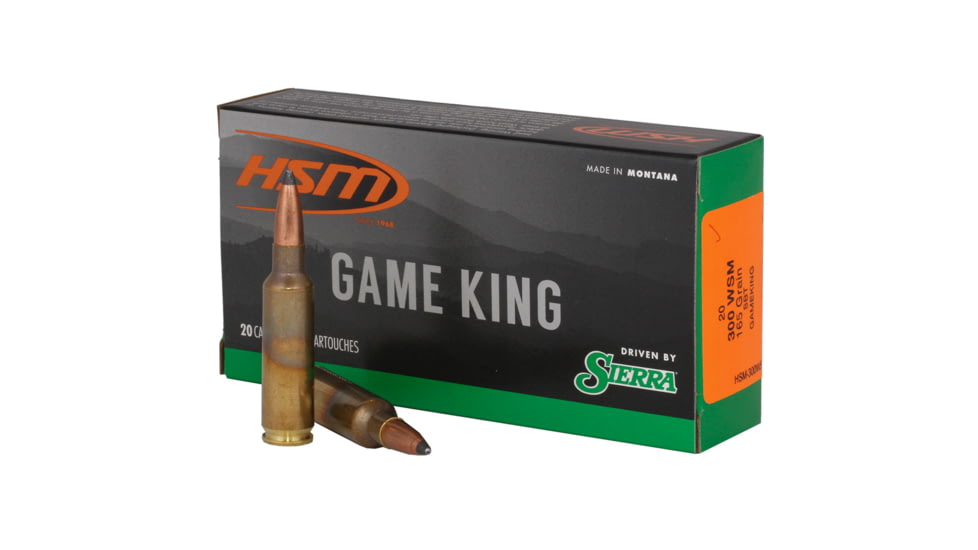 HSM Ammunition Game King .300 Winchester Short Magnum 165 Grain Sierra Gameking Brass Cased Centerfire Rifle Ammo, 20 Rounds, HSM-300WSM-40-N