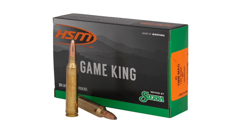 HSM Ammunition Game King 7mm Remington Magnum 140 Grain Sierra Gameking Brass Cased Centerfire Rifle Ammo, 20 Rounds, HSM-7mmMAG-21-N