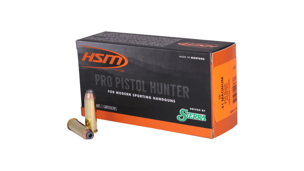 HSM Ammunition Pro Hunter .41 Remington Magnum 210 Grain Jacketed Hollow Cavity Brass Cased Centerfire Pistol Ammo, 50 Rounds, HSM-41-6-N