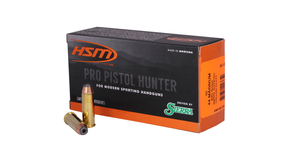 HSM Ammunition Pro Hunter .44 Magnum 240 Grain Jacketed Hollow Cavity Brass Cased Centerfire Pistol Ammo, 50 Rounds, HSM-44M-18-N