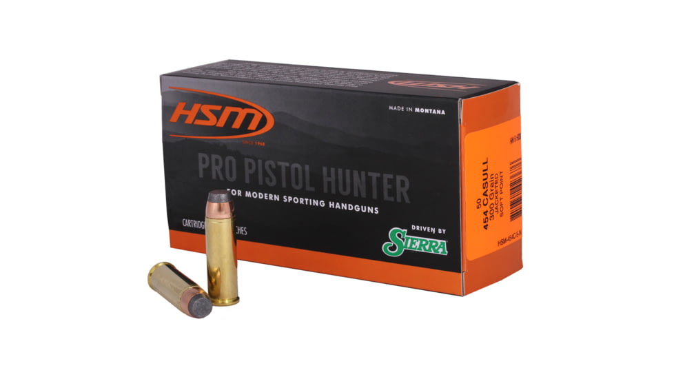 HSM Ammunition Pro Hunter .454 Casull 300 Grain Jacketed Soft Point Brass Cased Centerfire Pistol Ammo, 50 Rounds, HSM-454C-5-N