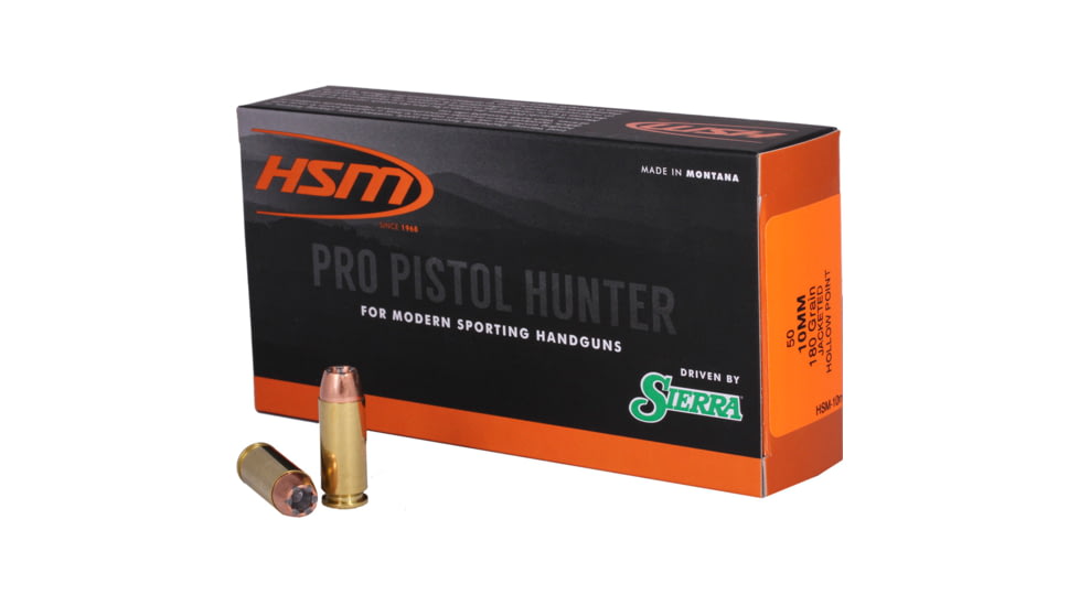 HSM Ammunition Pro Hunter 10mm Auto 180 grain Jacketed Hollow Point Cased Centerfire Pistol Ammo, 50 Rounds, HSM-10mm-15-N