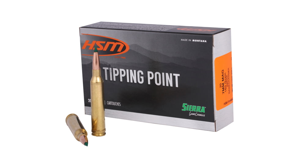 HSM Ammunition Tipping Point 7mm Remington Magnum 165 Grain Sierra Gamechanger Brass Cased Centerfire Rifle Ammo, 20 Rounds, HSM-7mmMAG-26-N
