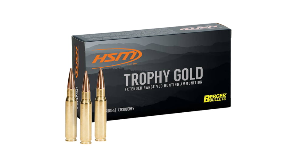 HSM Ammunition Trophy Gold 7mm Remington Magnum 140 Grain Berger VLD Brass Cased Centerfire Rifle Ammo, 20 Rounds, BER-7MAG140VLD